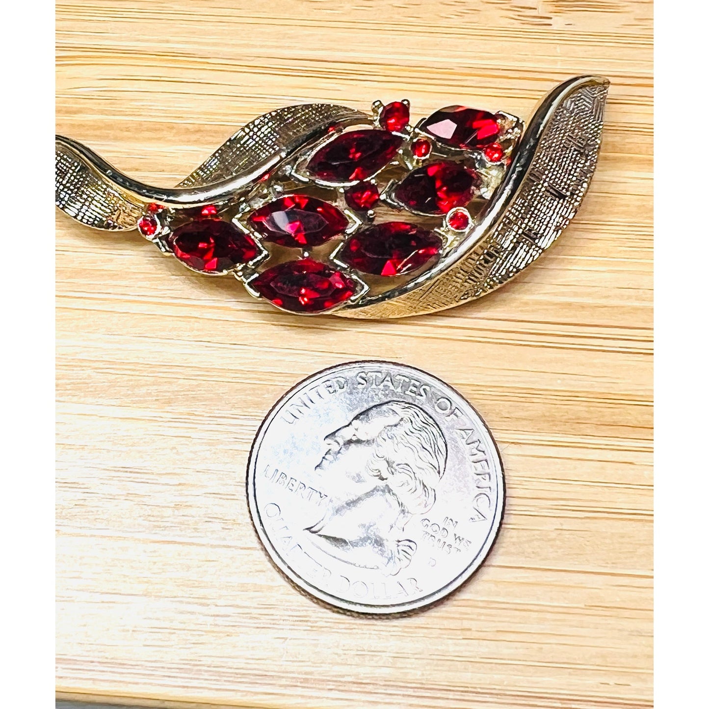 Vintage Lisner Red Glass Brooch