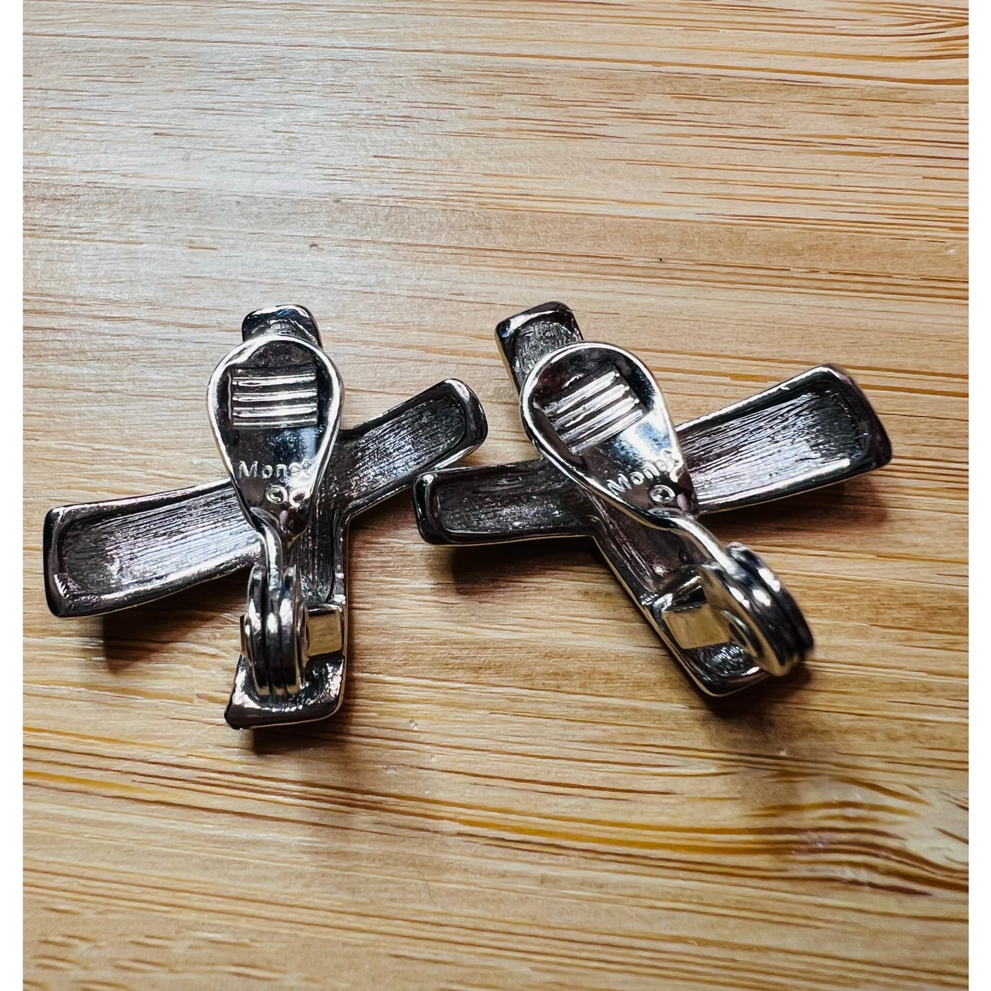 Vintage Monet Silver Tone “X” Clip Earrings