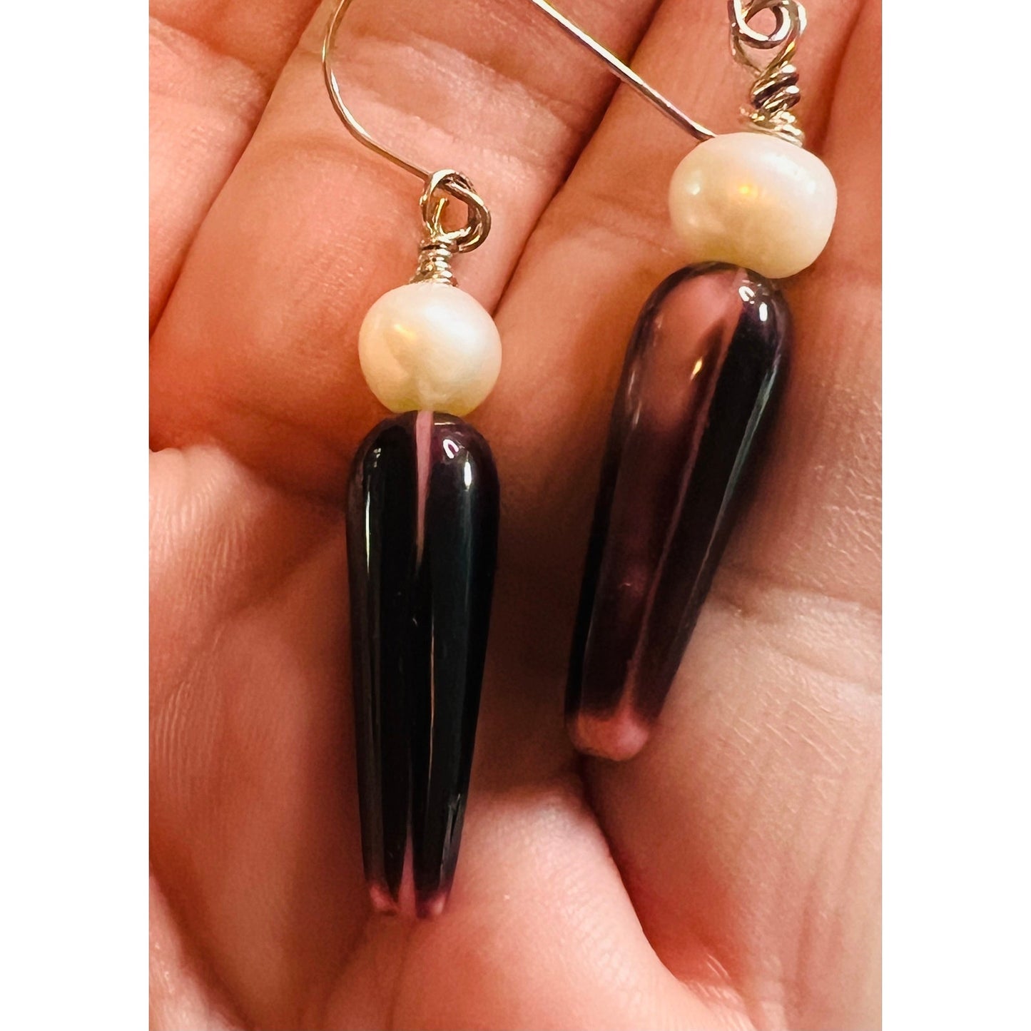 Handblown Glass and Pearl Earrings
