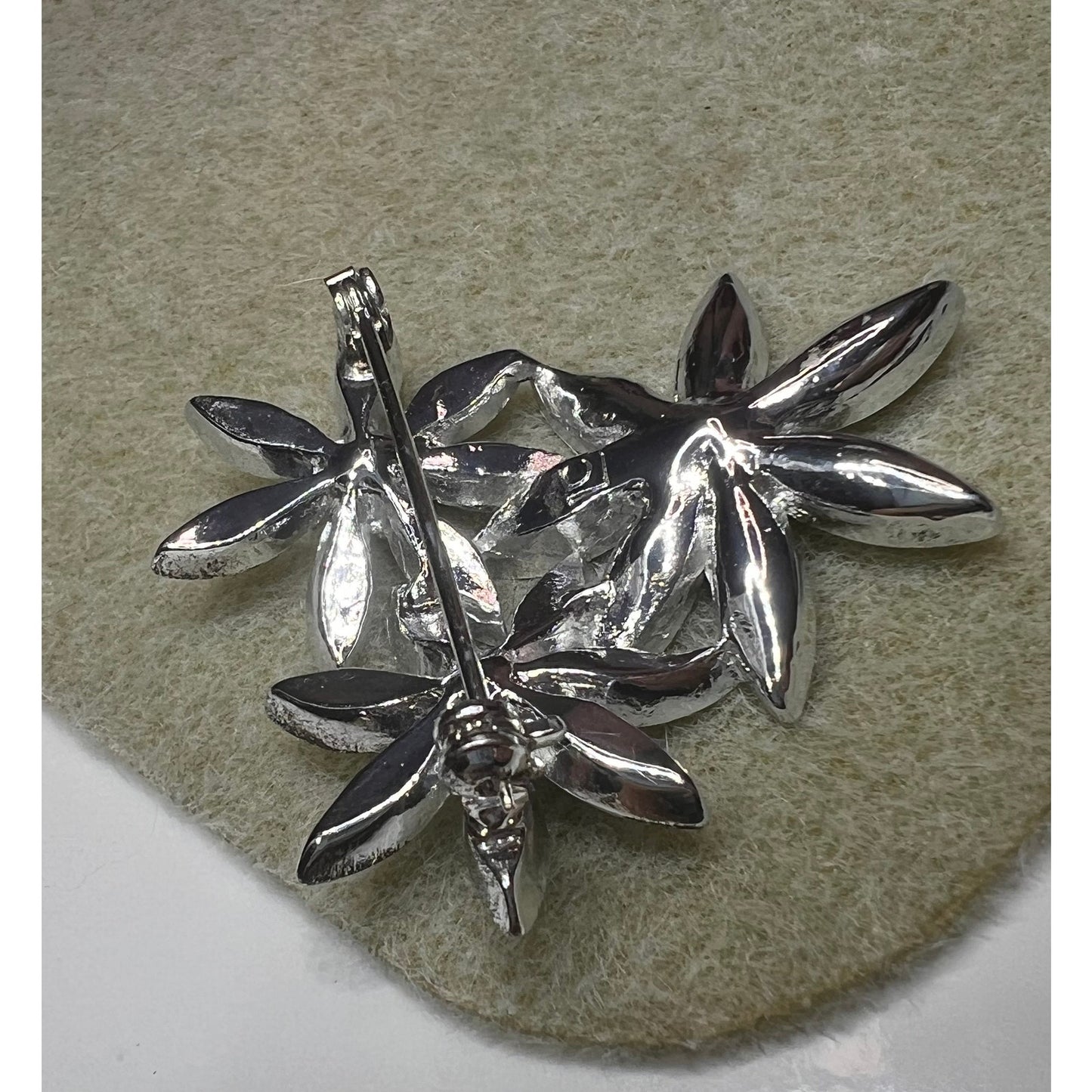 Vintage Liz Claiborne Three Flower Rhinestone Brooch