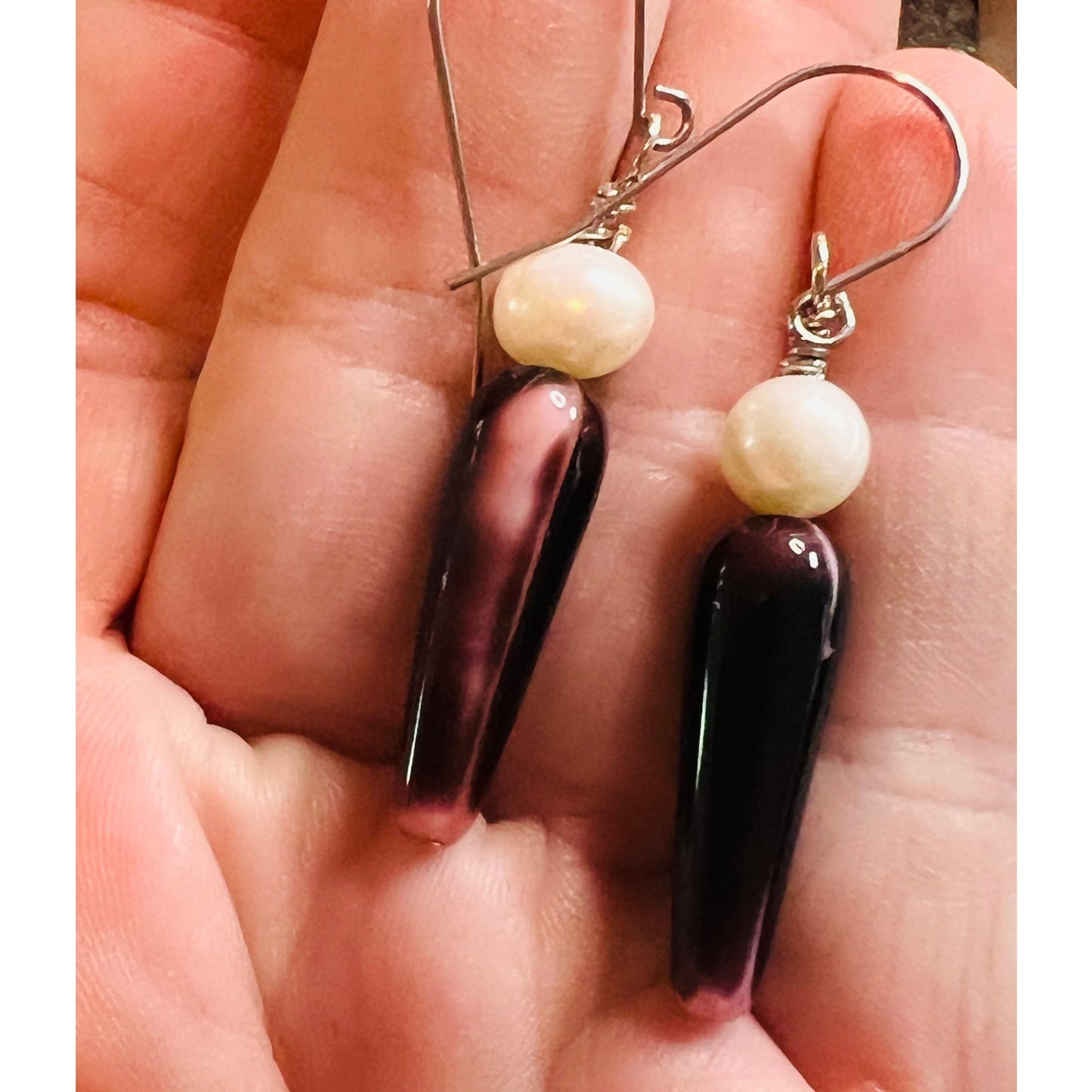 Handblown Glass and Pearl Earrings
