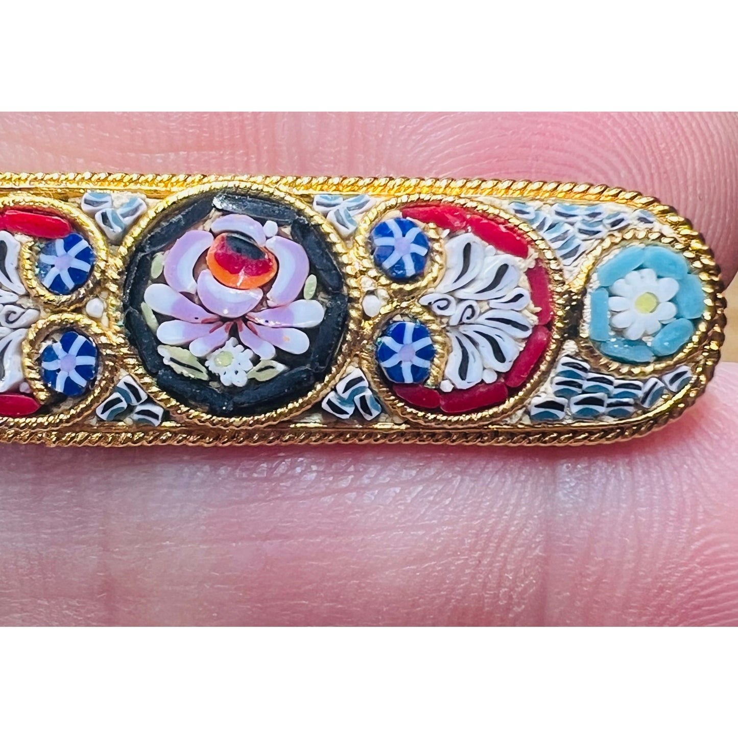Vintage Italian Micro Mosaic Bar Brooch