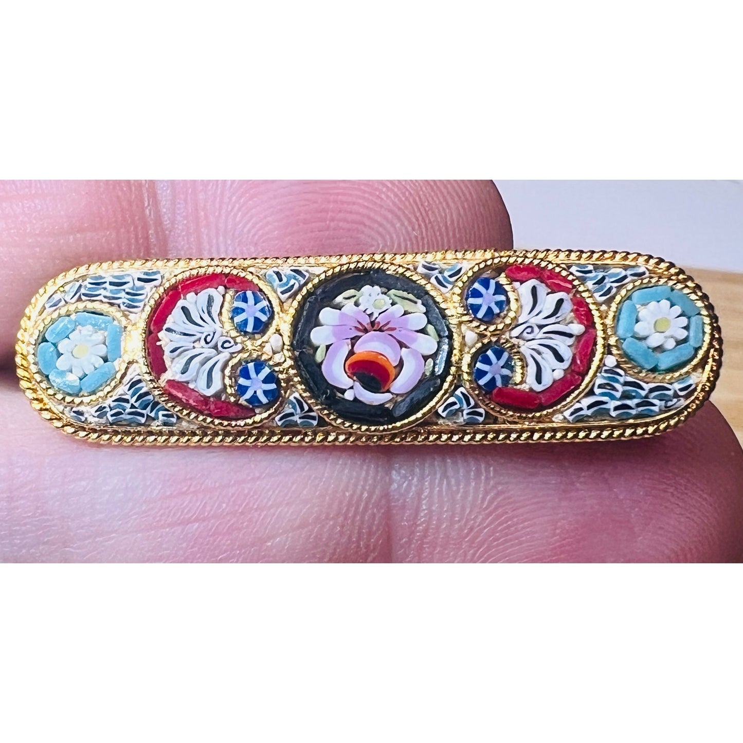 Vintage Italian Micro Mosaic Bar Brooch