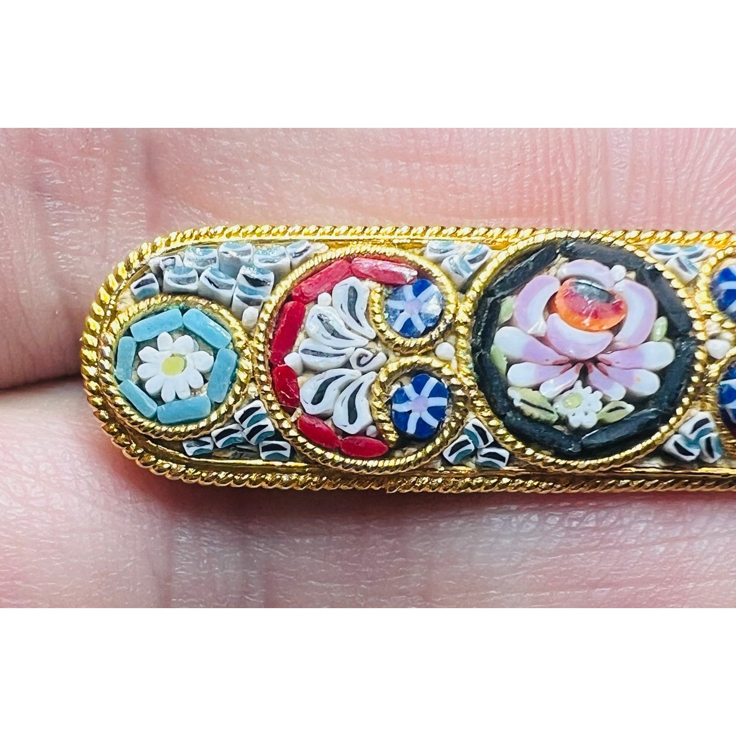 Vintage Italian Micro Mosaic Bar Brooch